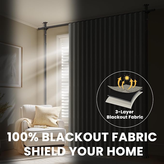 100% Blackout Room Divider Curtains Sets Grey W100 x L84 in 2 Panels No Drill - Image 5