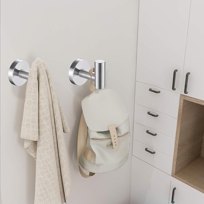 2 Pack Silver Bathroom Towel Hooks Robe Hook Holder Wall Mount Heavy Duty Wall - Image 4