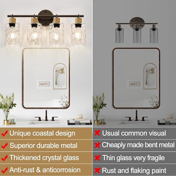 MOKATNG Bathroom Light Fixtures, 4-Light Coastal Vanity Lights - Image 4