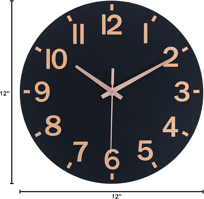 HZDHCLH Wall Clock 12 Inch Silent Non Ticking Wood Battery Operated Black - Image 10
