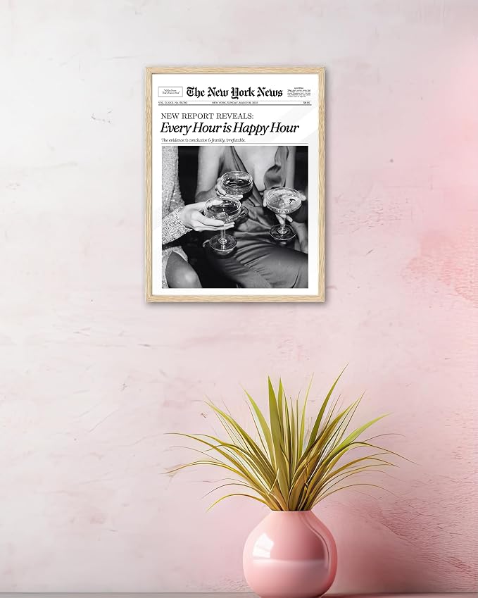 iHery Every Hour is Happy Hour Small Framed Trendy NewsPaper Wall Art, Natural - Image 6