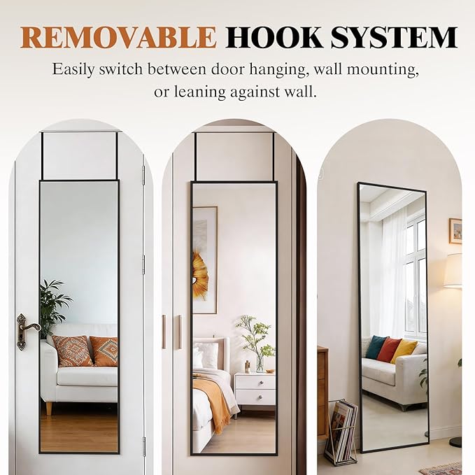 DUMOS 47x14 Full Length Mirror Over the Door, Wall Mounted Full Body Mirror - Image 4