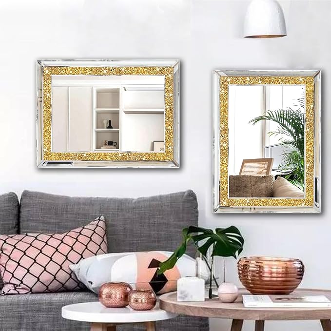 2 Piece Wall Mirrors, Crush Diamond Wall Decor - Image 2
