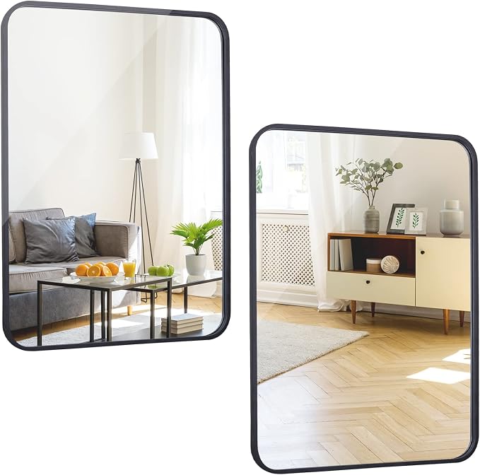 ZenStyle 2 Packs Black Metal Framed Rectangular Wall Mirror 22" x 30" Bathroom by ZenStyle