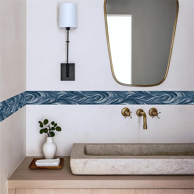 Blue Abstract Wallpaper Border 196x4 Inch Peel and Stick Wall Border Modern - Image 3