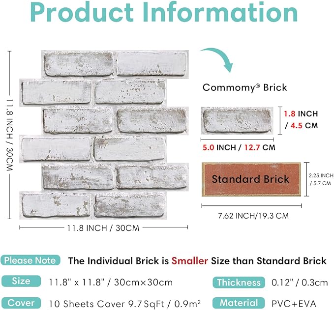 Commomy 3D Faux Brick Peel and Stick Tiles - Image 5