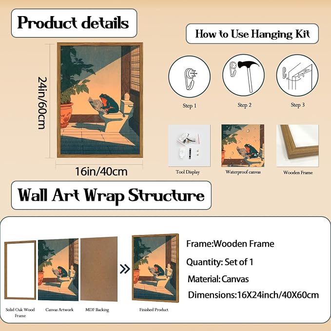 Funny Frog Bathroom Wall Art, Cute Japanese Frog in Toilet Wall Decor, - Image 4