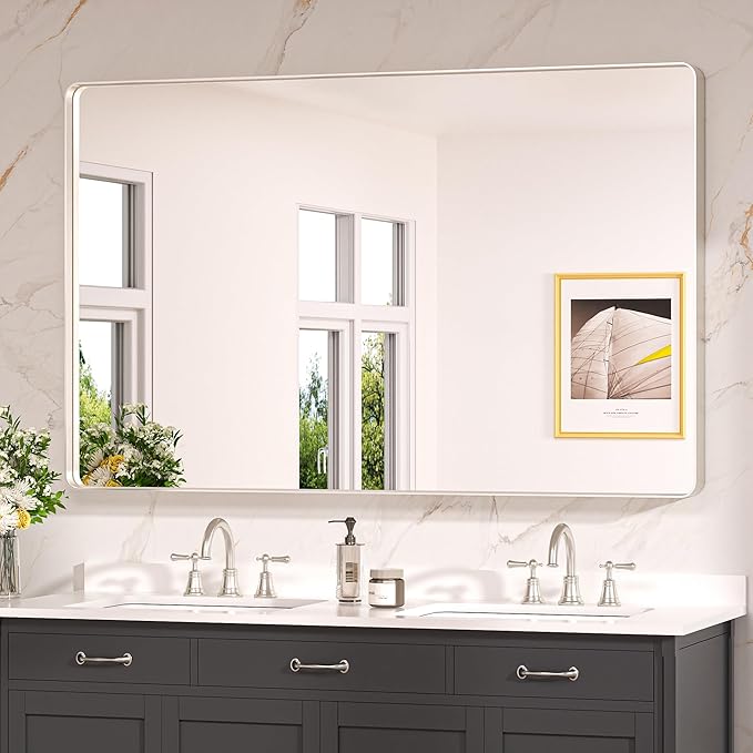 Keonjinn 55 x 36 Brushed Nickel Bathroom Mirrors by Keonjinn