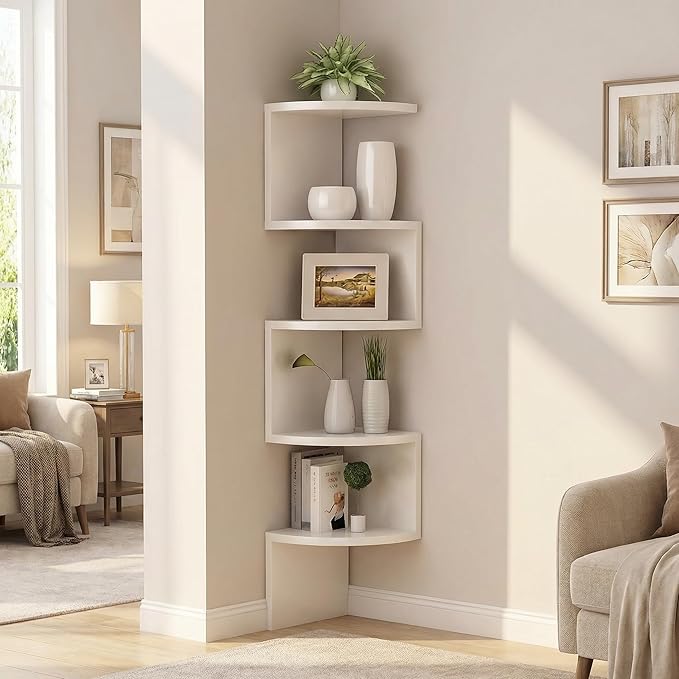 No-Drill Corner Shelf Wall Mount, 5-Tier Floating Corner Bookshelf - Image 5