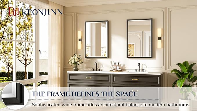 Keonjinn 24" x 36" Black Bathroom Mirror, Brushed Black Framed Mirror - Image 7