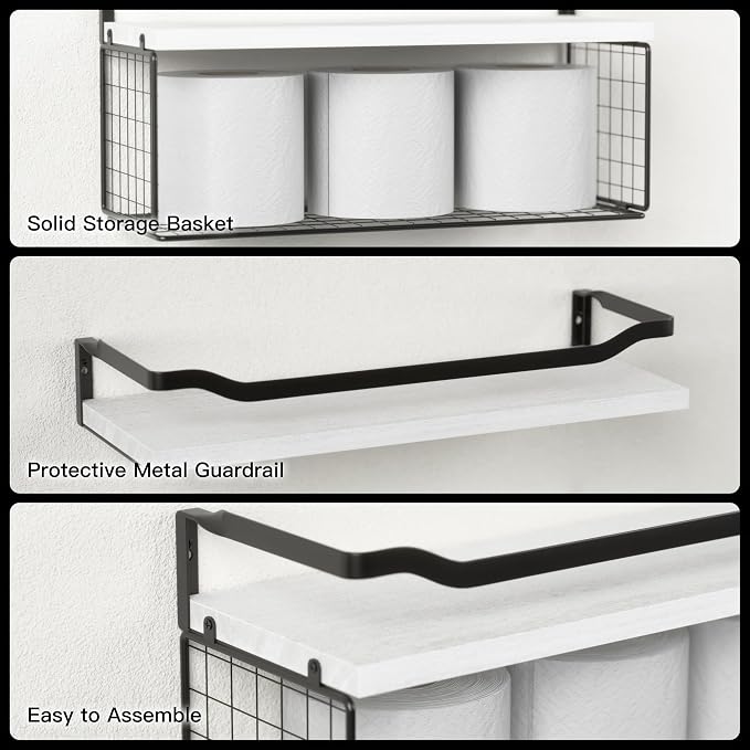 WOPITUES Floating Shelves with Wire Storage Basket, Bathroom Shelves Over - Image 4