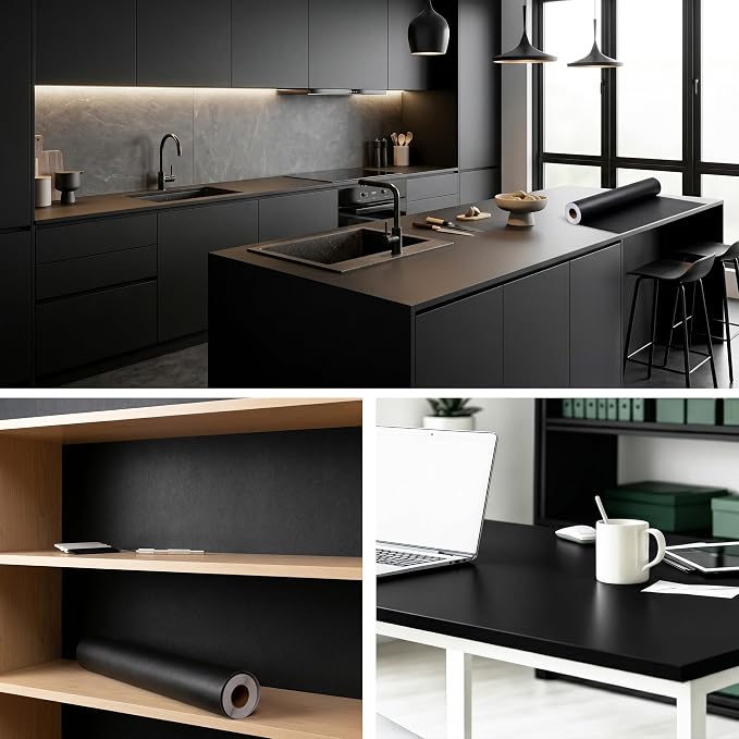 FUKU MON 24"x786" Black Wallpaper Peel and Stick Black Contact Paper Matte - Image 2