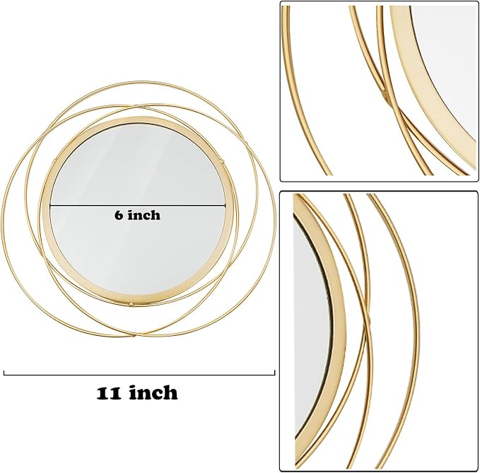 3 Set 13 inch Gold Circle Mirrors Wall Decor Iron Frame Wire Mirror Metal - Image 6