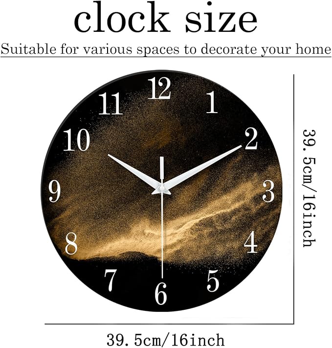 Black and Glod Wall Clocks for Living Room Decor Glass Wall Clock Battery - Image 5