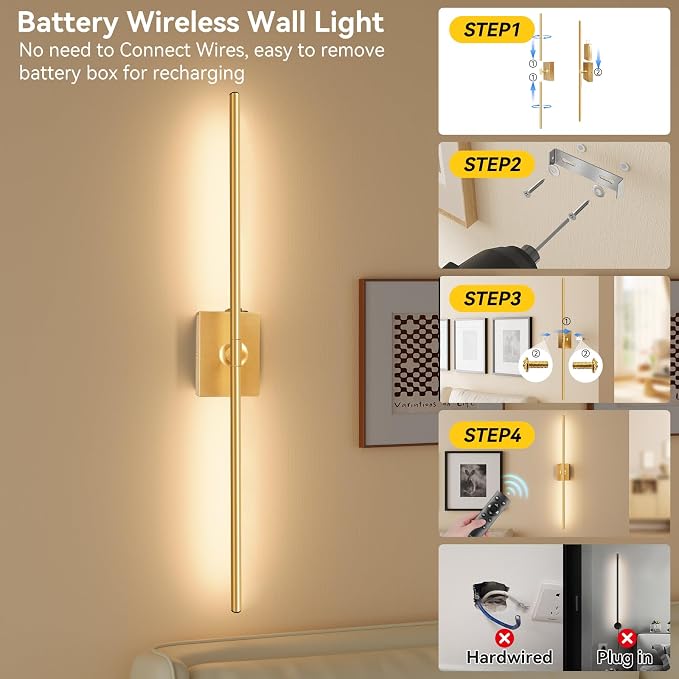 Ouyulong Battery Operated Wall Sconces Set of 2, 10000mAh Wireless Rechargeable - Image 4
