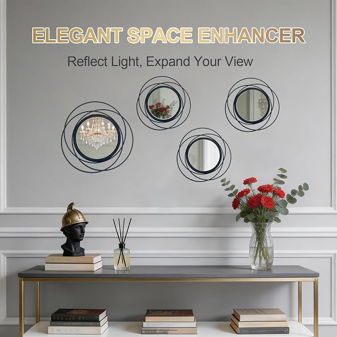 4 Piece Gold Round Wall Mirror Set Modern Metal Circle Home Decor - Image 5
