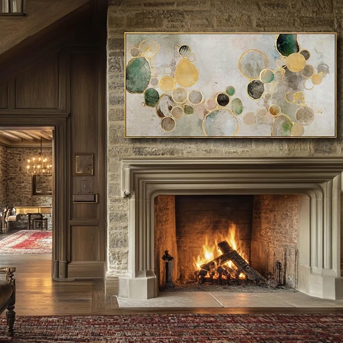 Abstract Canvas Wall Art Gold Circle Painting Green Artwork Framed Wall Prints - Image 5