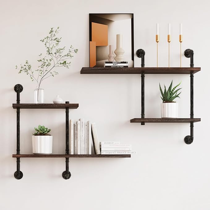Industrial Pipe Shelving Wall Mounted, Rustic Floating Shelves Wall Shelf Unit - Image 5