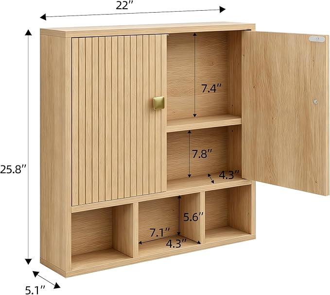 Bathroom Wall Cabinet, Wooden Medicine Cabinet - Image 2