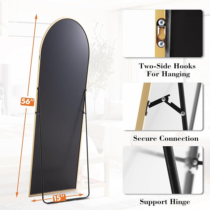 Sweetcrispy 56"x15" Arched Full Length Mirror, Leaning or Standing Full Body - Image 5