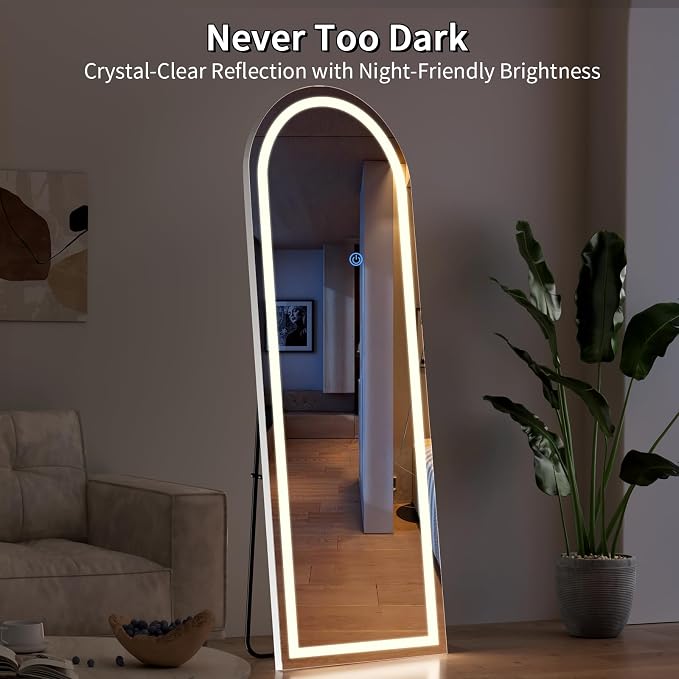 Koonmi LED Arched Full Length Mirror, Lighted Floor Mirrors - Image 5