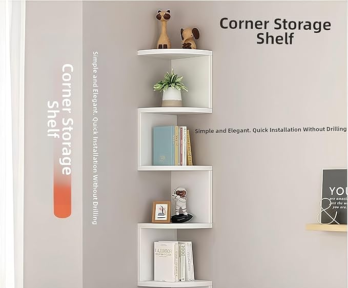No-Drill Corner Shelf Wall Mount, 5-Tier Floating Corner Bookshelf - Image 3
