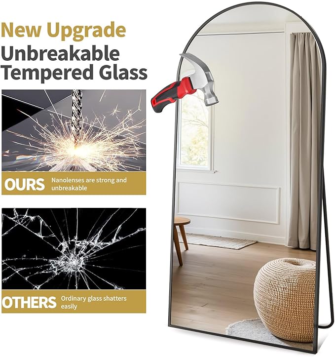 Prywot Full Length Mirror, Oversized 81"x41" Arched-Top Floor Mirror, Free - Image 8