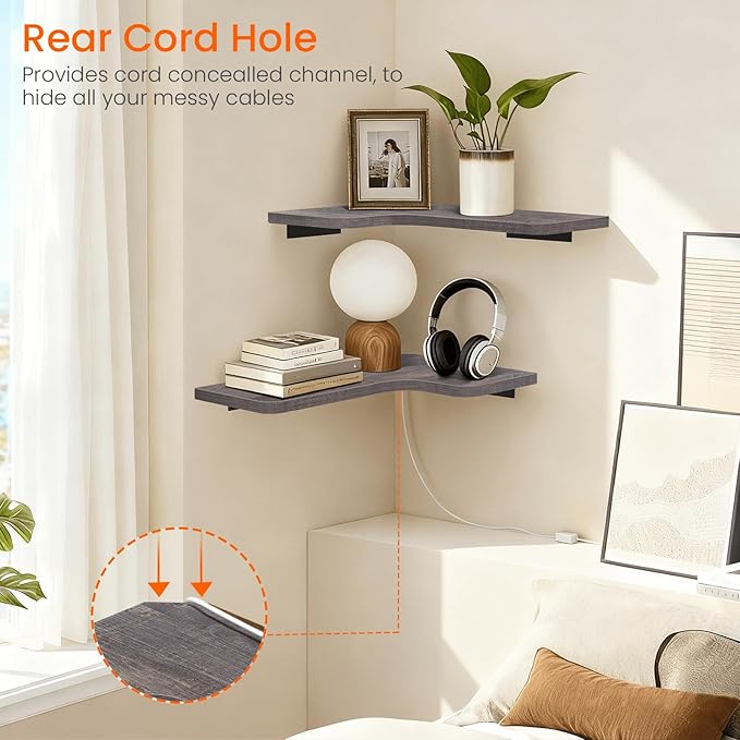 Homode Corner Shelves Wall Mounted, 3 Tier Wooden Hanging Shelves - Image 4