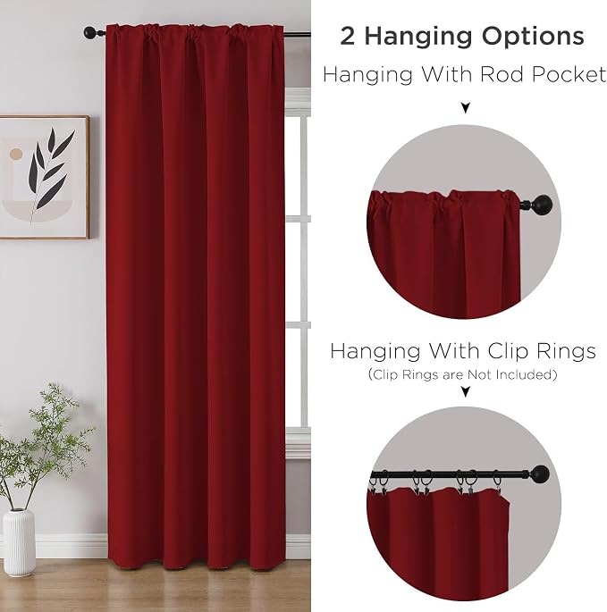 CUCRAF Red Blackout Curtains 72 inch Length 2 Panels Set, Rod Pocket Room - Image 3