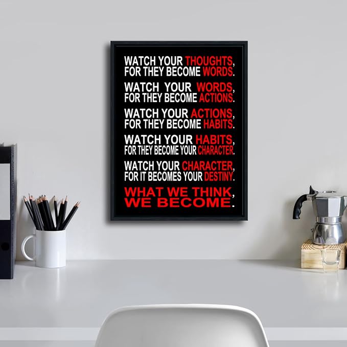 Pyradecor Black Framed Canvas Wall Art Inspirational Poster Office Positive - Image 2