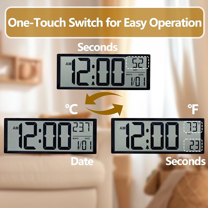 Maxstar Large Digital Wall Clock, Desktop/Wall Mounted - Image 5