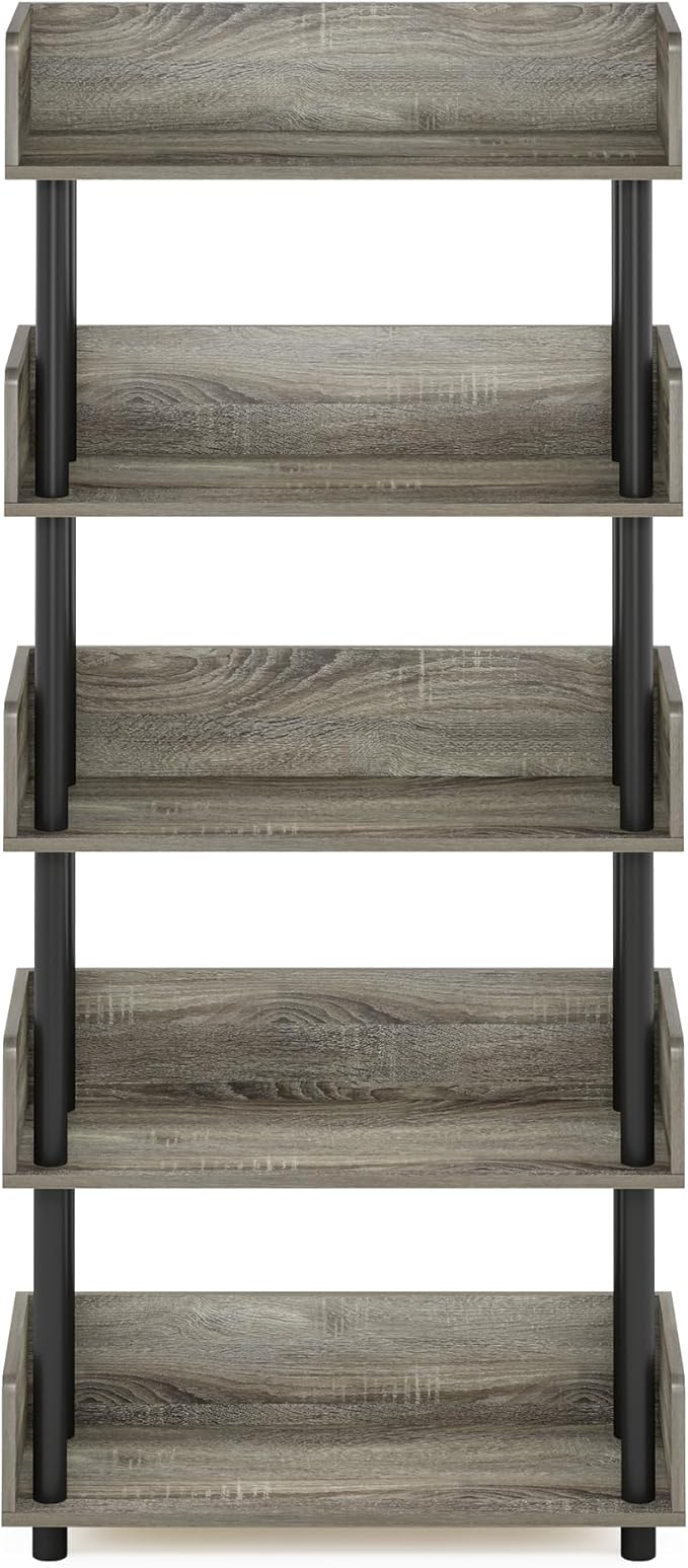 Furinno Turn-N-Tube 5-Tier Toolless Display Rack, French Oak/Black - Image 6