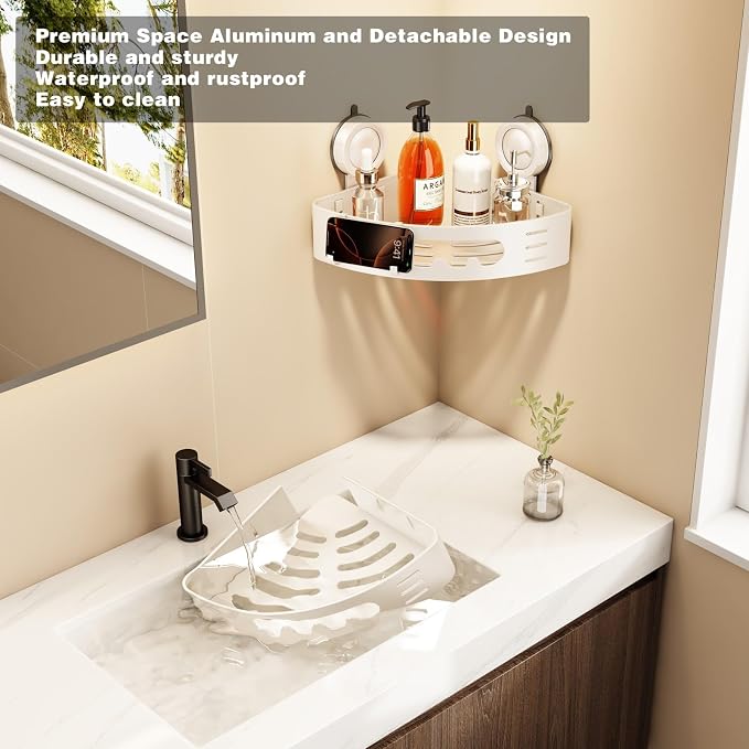 Voldra Corner Shower Caddy Suction Cup, Aluminum Corner Shower Shelves - Image 4