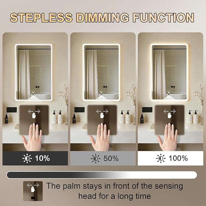 WARM&LOVE 16 x 24 Inch LED Bathroom Mirror, Hand Scan Sensor Anti-Fog Bathroom - Image 3