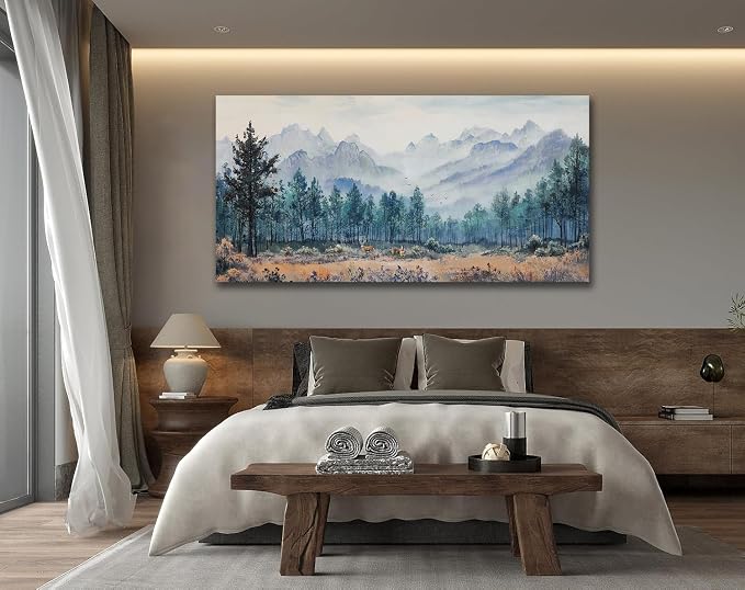 Anolyfi Foggy Forest Mountain Canvas Wall Art, Nature Tree Landscape Painting - Image 3