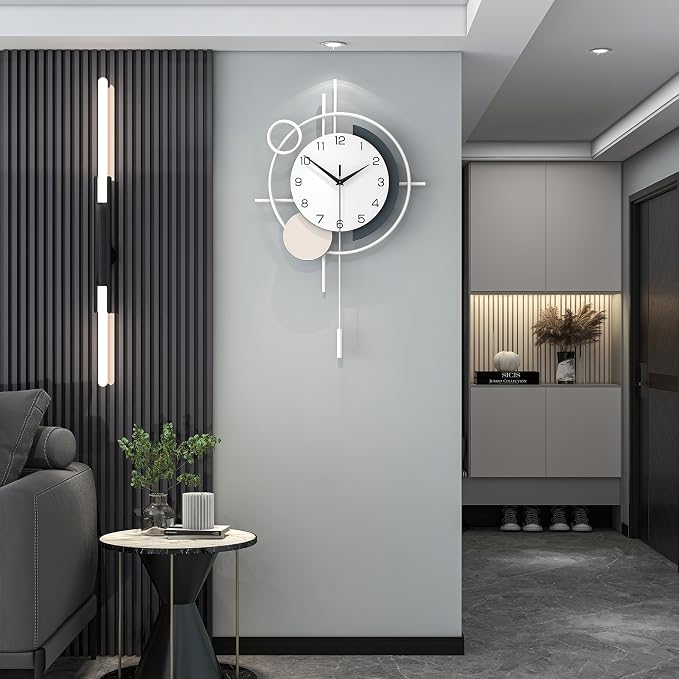 Large Decorative Wall Clock Silent Non-Ticking Quartz Battery Operated Pendulum by CreativeWallClock