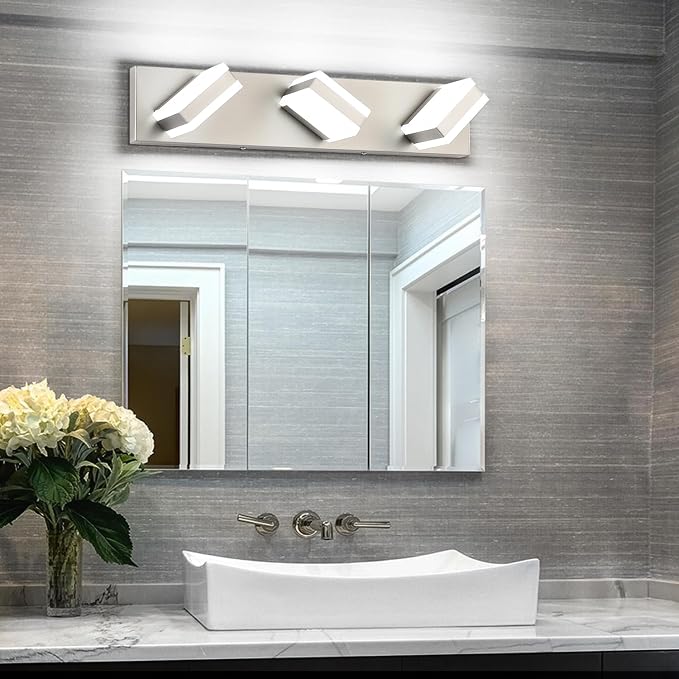SOLFART Brushed Nickel Vanity Lights Over Mirror, 3 Light LED Bathroom Light - Image 7