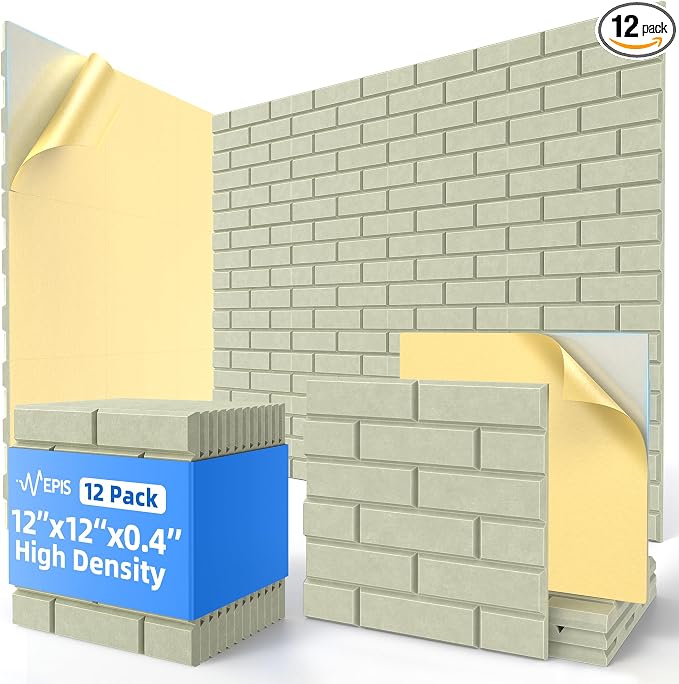 12 Pack Acoustic Panels with Self Adhesive, Soundproof Wall Panels, Brick Sound by NEPIS