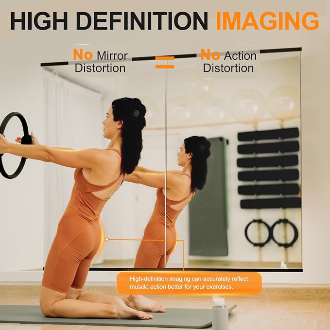 Delma Home Gym Mirror, Large Full Body Tempered Glass Frameless, Wall-Mounted - Image 2