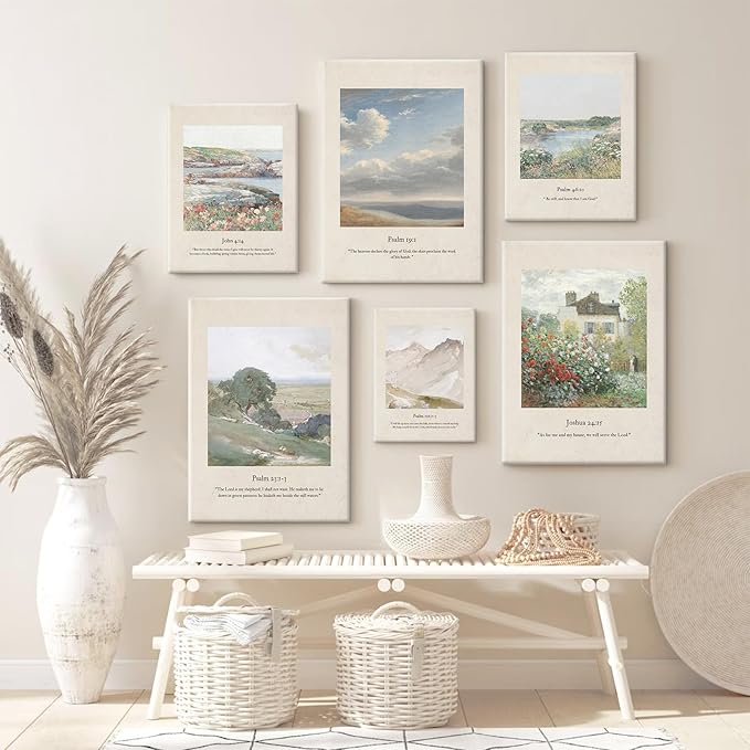 Christian Scripture Wall Art Set of 6 Bible Verse Canvas Wall Decor Psalm 23 - Image 3