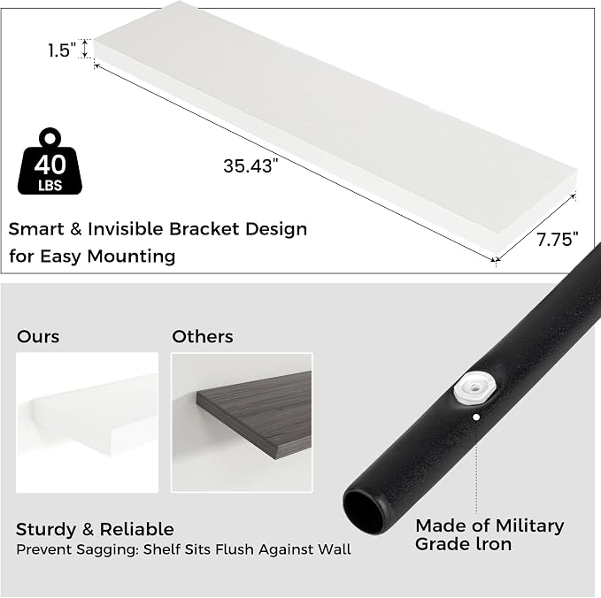 Venusmiles Floating Shelves for Wall 36 inch Long, Engineered Wood Wall Shelves - Image 3