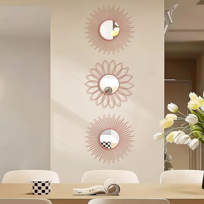 3 Pack Metal Mirrors for Wall Sunburst Wall Mirrors Home Décor Decorative - Image 5