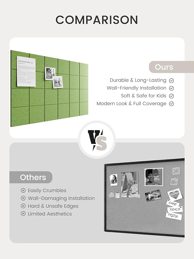 Bumusty Large Felt Bulletin Board, 30 Push Pins, 40 Adhesive Tabs, Kelly Green - Image 7