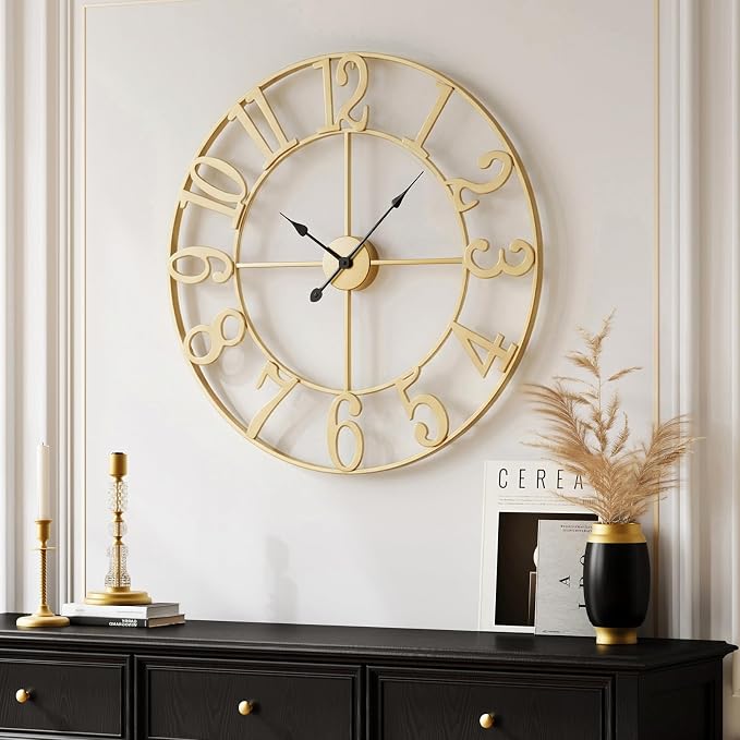 Cuspin 20 Inch Wall Clock Gold, Large Decorative Wall Clocks Battery-Operated by Cuspin