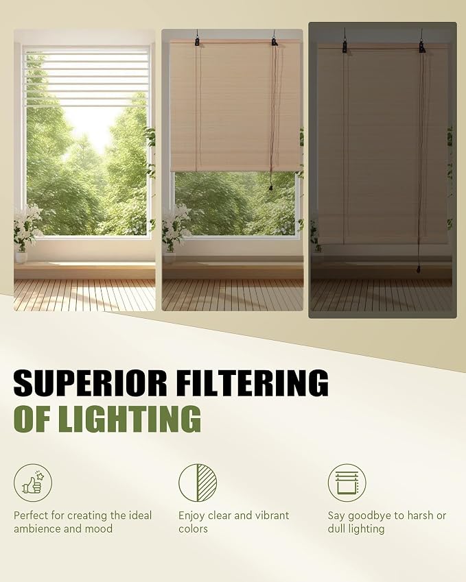 FoundGo Retro Bamboo Blinds 60" W x 72" H Bamboo Roman Shades Light Filtering - Image 5