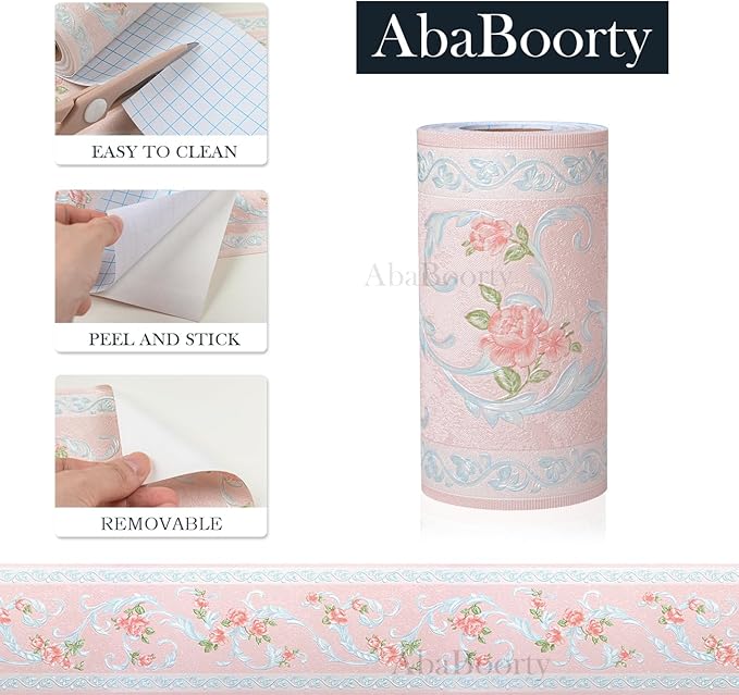 AbaBoorty 394"X4.1"Pink Flower Wallpaper Border Peel and Stick 3D Pattern Wall - Image 6