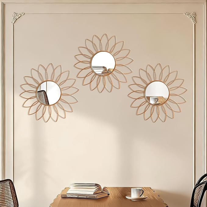 3 Pack Metal Mirrors for Wall Sunburst Wall Mirrors Home Décor Decorative - Image 3