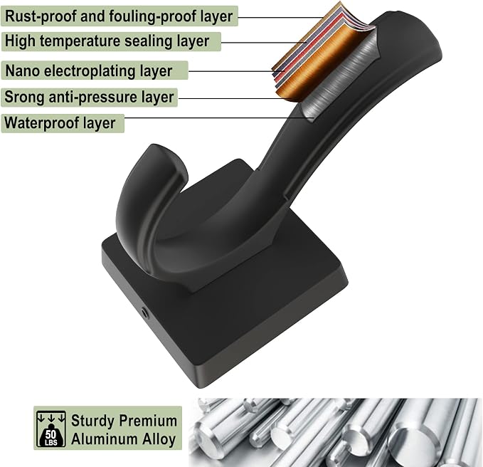 TOFIIGREM Black Towel Hooks, Coat Robe Hooks Bathroom Entryway Mudroom Pool - Image 7