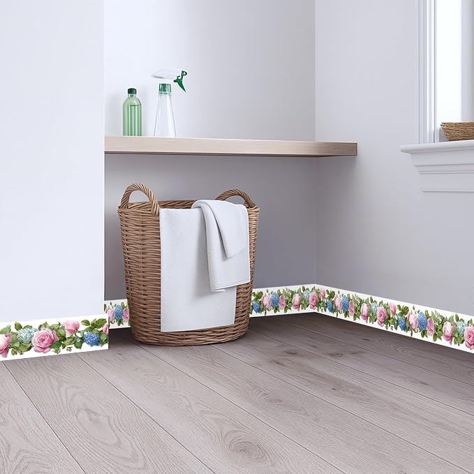 Floral Wallpaper Border 196x4 Inch Peel and Stick Wall Border Pink Blue Rose - Image 4