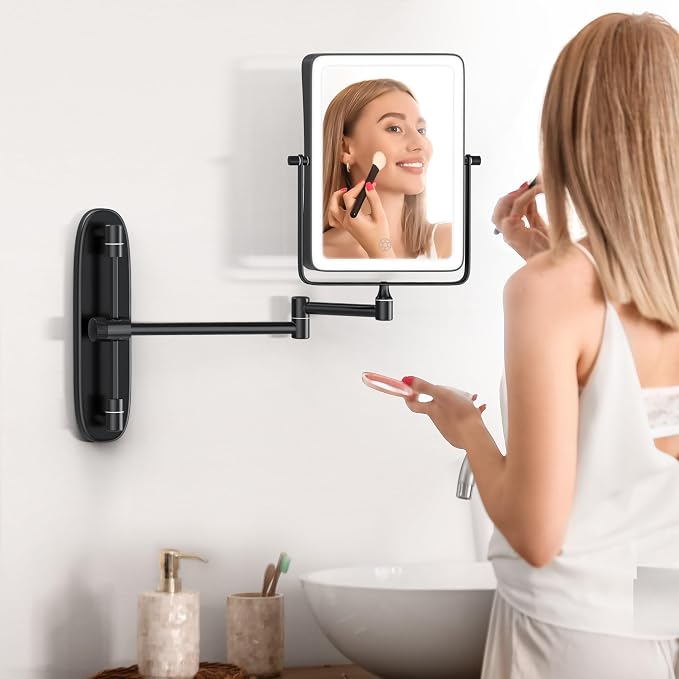 Wall Mounted Lighted Makeup Mirror, Rectangle Double Sided 1X/10X Magnifying - Image 6
